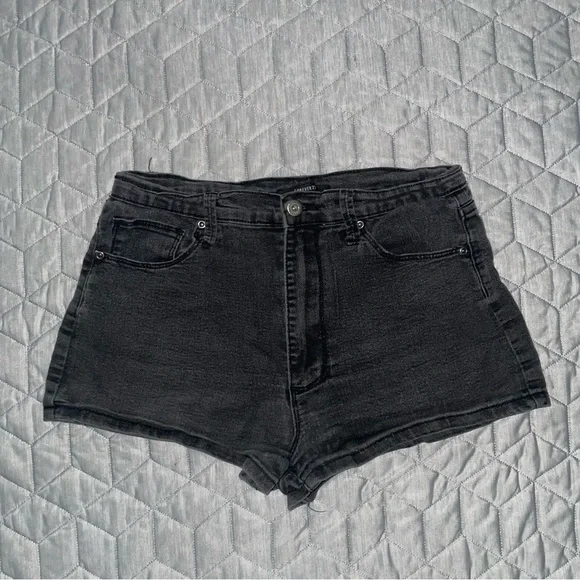 Forever 21 Mini Shorts Black size 29 hem denim stretchy zip fly button pockets - Picture 8 of 8